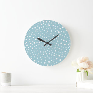Blue Dalmatian Spots, Dalmatian Dots, Dotted Print Large Clock