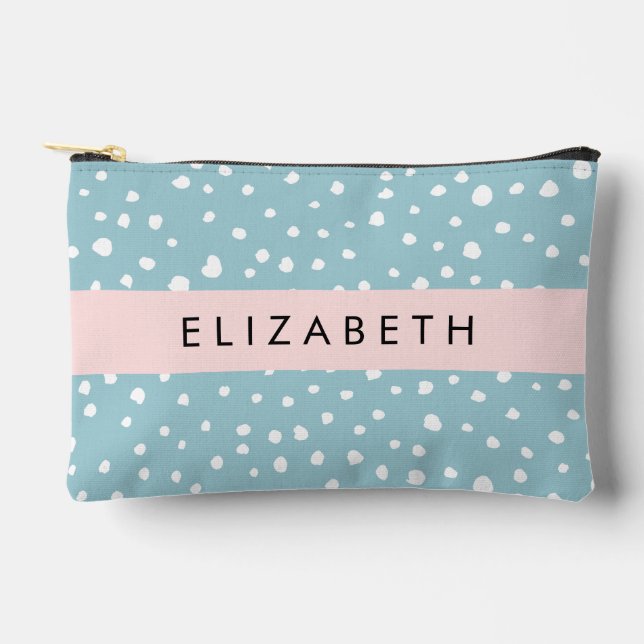 Blue Dalmatian Spots, Dalmatian Dots, Your Name Accessory Pouch (Front)