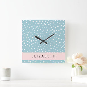 Blue Dalmatian Spots, Dalmatian Dots, Your Name Square Wall Clock