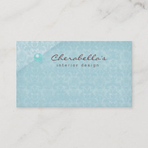 Blue Damask 1 Button Salon Spa business card
