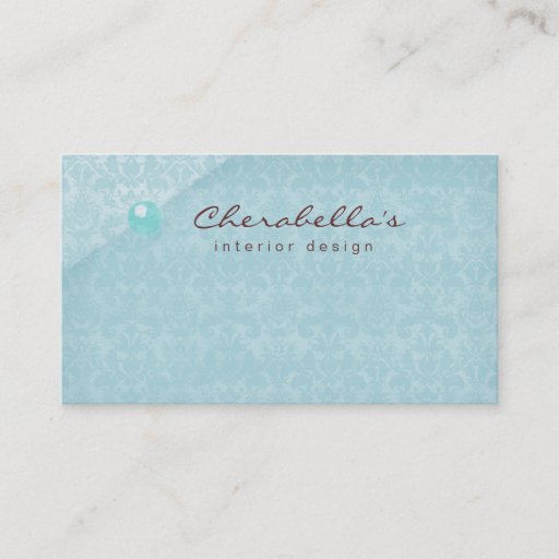 Customizable Blue Damask 1 Button Salon Spa business card