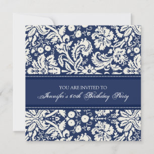 Blue Damask 60th Birthday Party Invitations