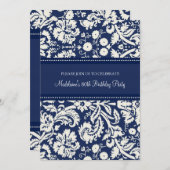 Blue Damask 80th Birthday Party Invitations (Front/Back)