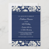 Blue Damask 80th Birthday Party Invitations (Back)