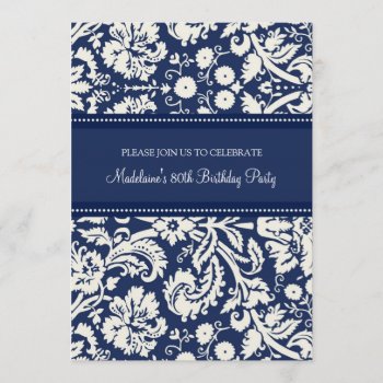 Blue Damask 80th Birthday Party Invitations by DreamingMindCards at Zazzle