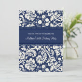 Blue Damask 80th Birthday Party Invitations (Standing Front)