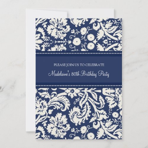Blue Damask 80th Birthday Party Invitations