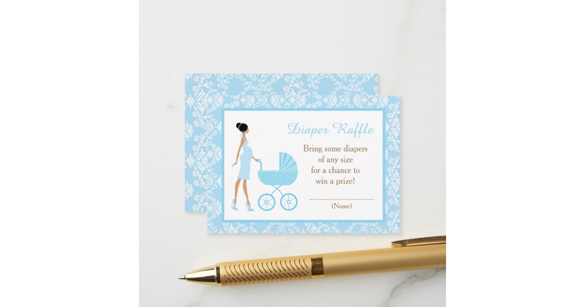 Afrocentric Raffle Blue Damask African American Baby Shower Raffle Enclosure Card | Zazzle