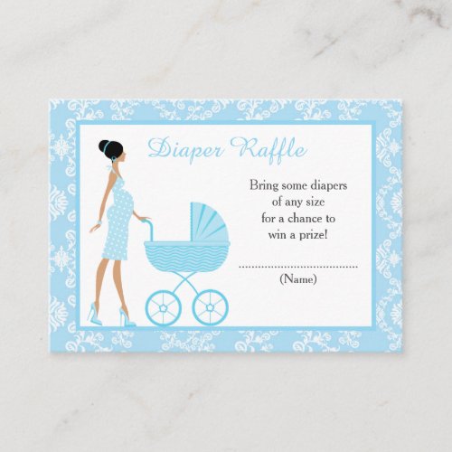 Blue Damask African American Baby Shower Raffle Enclosure Card