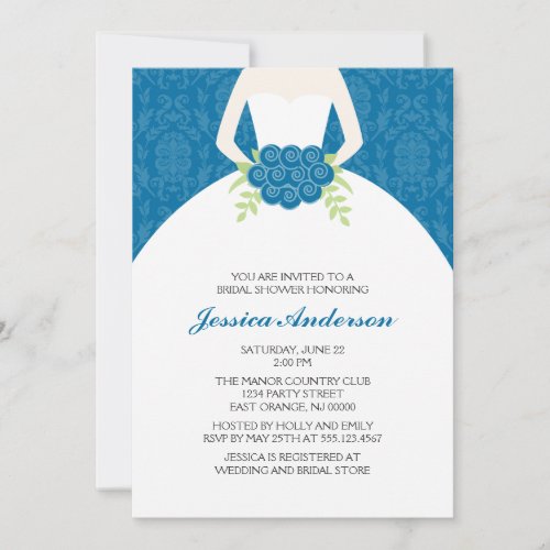 Blue Damask and Florals Bridal Shower Invitations