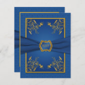 Blue Damask and Gold Floral Reply Card (Front/Back)
