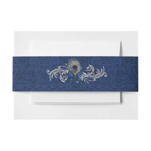 Blue Damask and Peacock Feather Wedding Belly Band