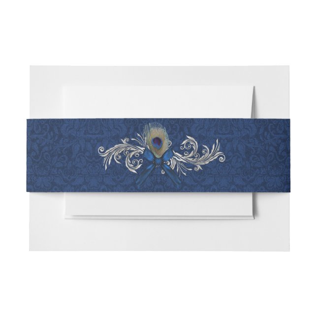 Blue Damask and Peacock Feather Wedding Belly Band (Front Example)