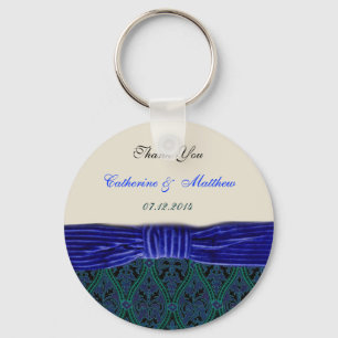 blue damask and ribbon thank you keychain