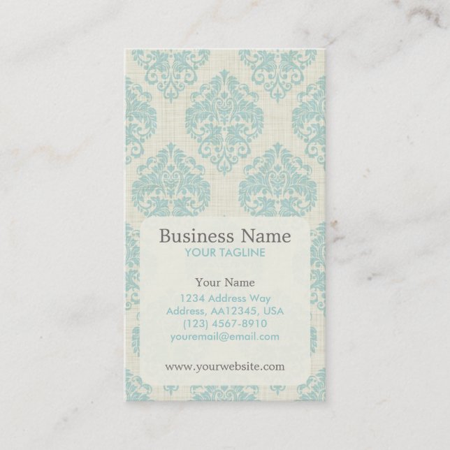 Blue Damask Appointment Business Card (Front)