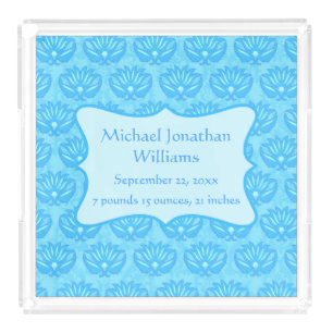 Blue Damask Baby Boy Name Personalized Acrylic Tray