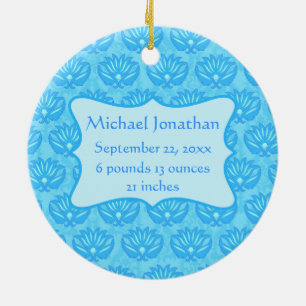 Blue Damask Baby Boy Name Personalized Ceramic Ornament
