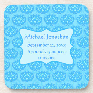Blue Damask Baby Boy Name Personalized Drink Coaster