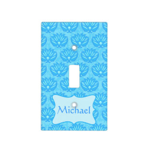 Blue Damask Baby Boy Name Personalized Light Switch Cover