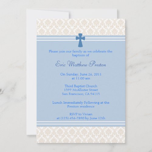Blue Damask Baptism/Christening Invitation