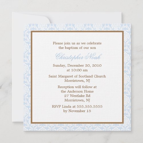 Blue Damask Baptism Invitations