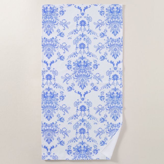 Blue Damask Beach Towel (Front)