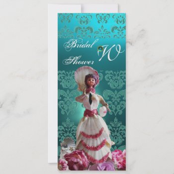 Blue Damask Beach Wedding - Bridal Shower Monogram Invitation by bulgan_lumini at Zazzle