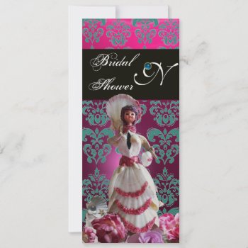 Blue Damask Beach Wedding - Bridal Shower Monogram Invitation by bulgan_lumini at Zazzle
