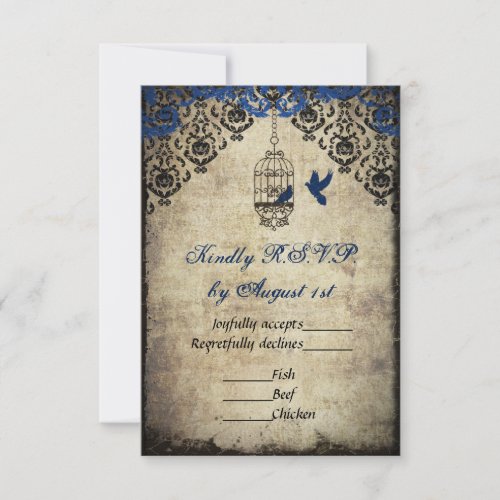 Blue Damask Birdcage Vintage Wedding RSVP