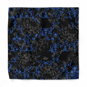 Blue Damask Black Floral Wedding Pocket Square Bandana