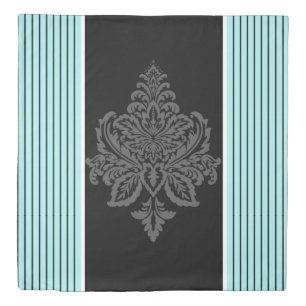 Blue, damask & black stripes Duvet Cover