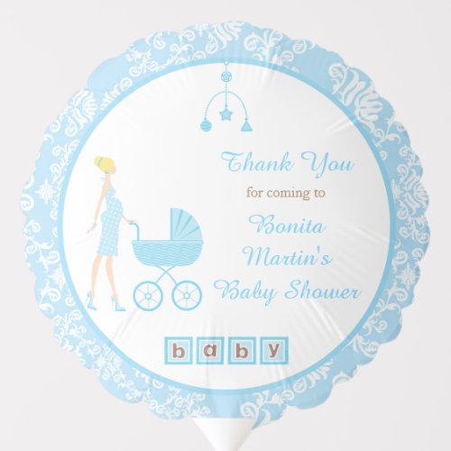 Blue Damask Blonde Woman Baby Shower Balloon