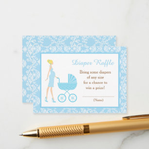 Blue Damask Blonde Woman Baby Shower Enclosure Card