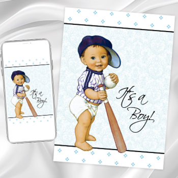 Blue Damask Boy Baby Shower Invitation by The_Vintage_Boutique at Zazzle
