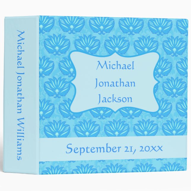 Blue Damask Boy Personalized Baby Book Photo Album Binder (Front/Spine)