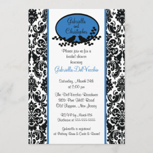 Blue Damask Bridal Shower Invitation