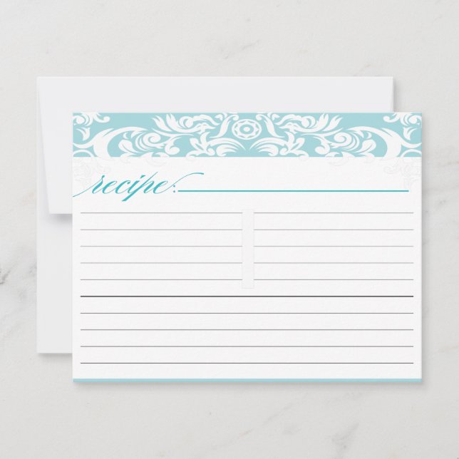 Blue Damask Bridal Shower Recipe Card (Front)