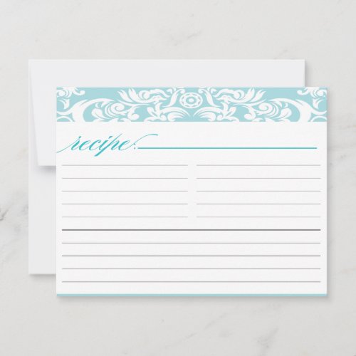 Blue Damask Bridal Shower Recipe Card Custom Invites