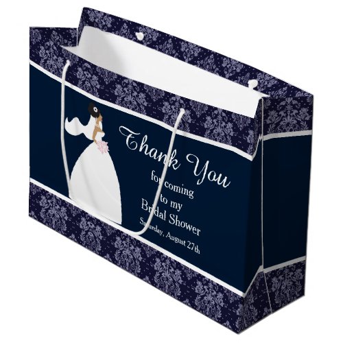 Blue Damask Bridal Shower Thank You Large Gift Bag