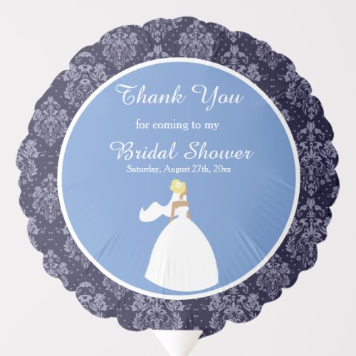 Blue Damask Bride Bridal Shower Thank You Balloon