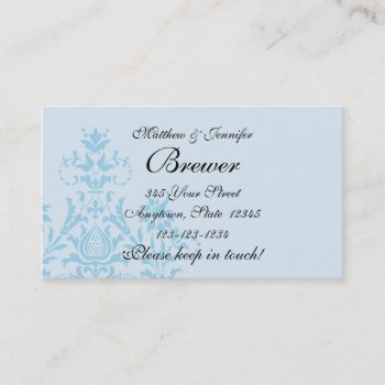Blue Damask Bride & Groom Contact Information Card by CustomWeddingDesigns at Zazzle