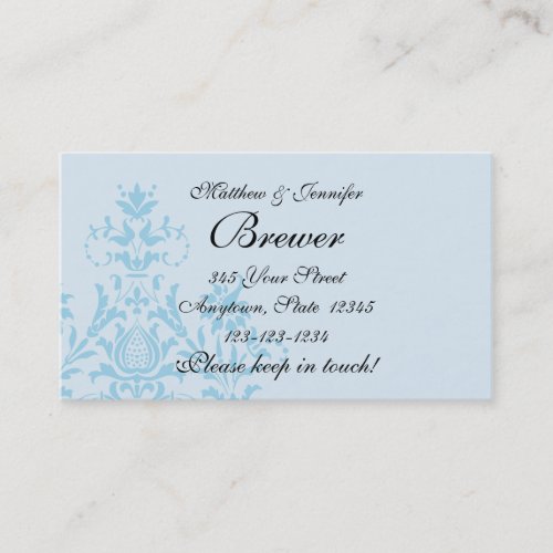 Blue Damask Bride  Groom Contact Information Card