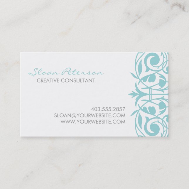 Blue Damask Business Card (Front)