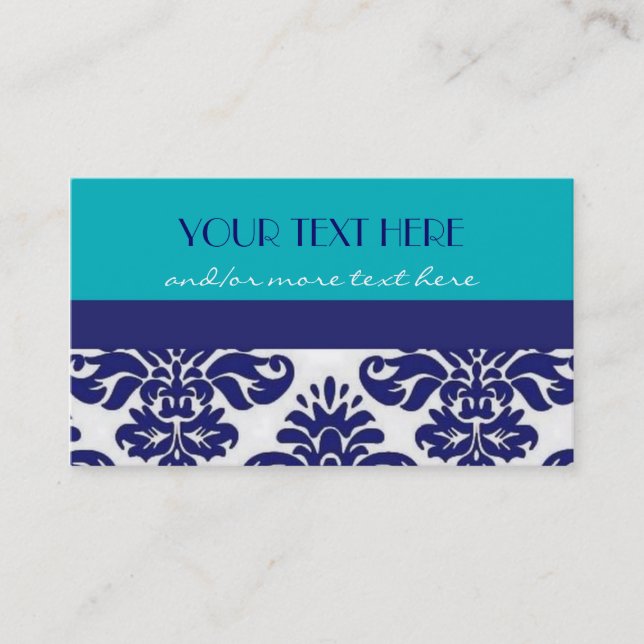 Blue Damask Business Cards (Front)
