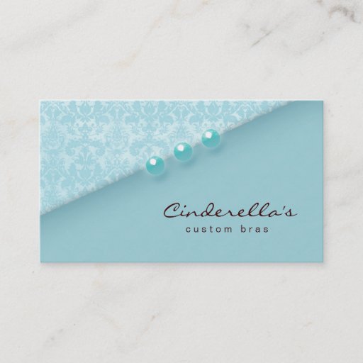 Customizable Blue Damask Buttons Bra / Salon business card