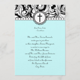 Blue Damask Christian Wedding Invitation