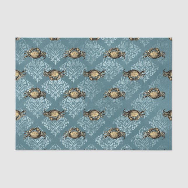 Blue Damask Crab Tissue Paper (Front)