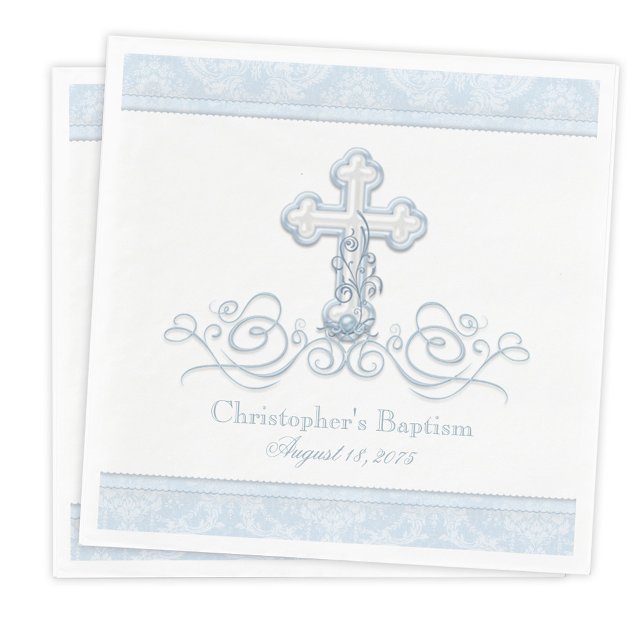 Blue Damask Cross Baptism Communion Napkins (Creator Uploaded)