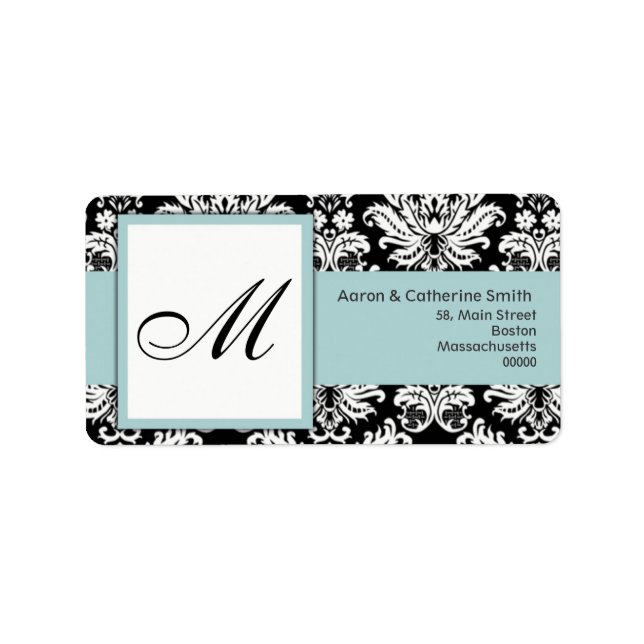 Blue Damask Customizable Address Labels (Front)