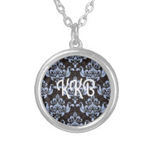Blue Damask Customizable Pendant